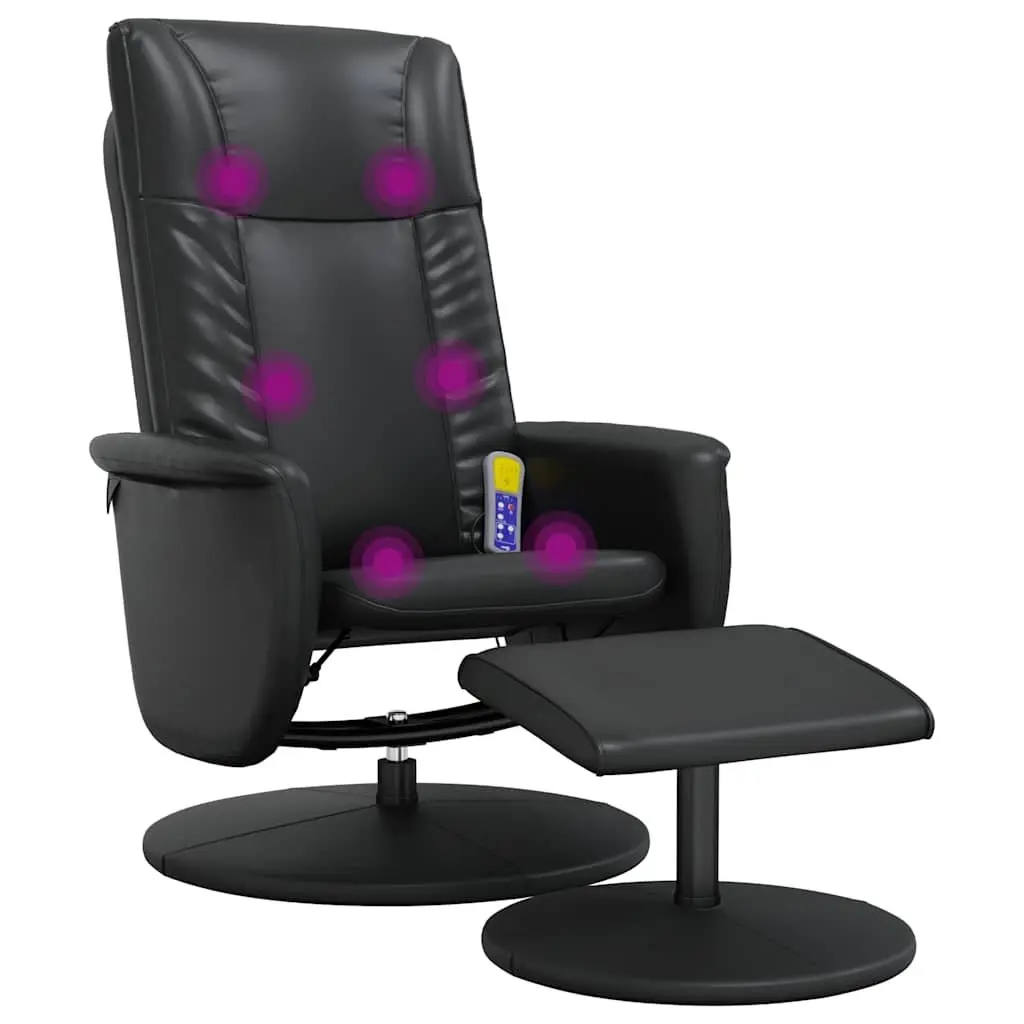 Massage Recliner Chair Faux Leather Black 360 Degree Swivel with Footstool