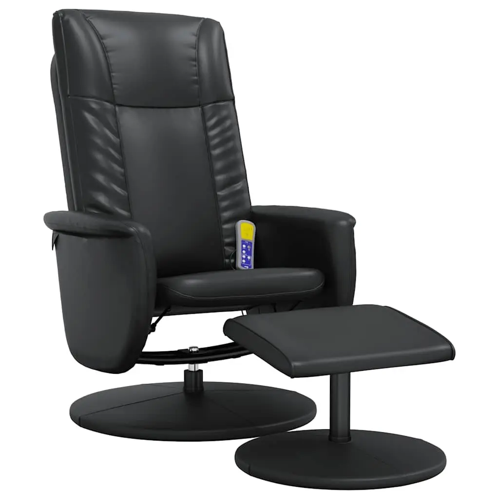 Massage Recliner Chair Faux Leather Black 360 Degree Swivel with Footstool