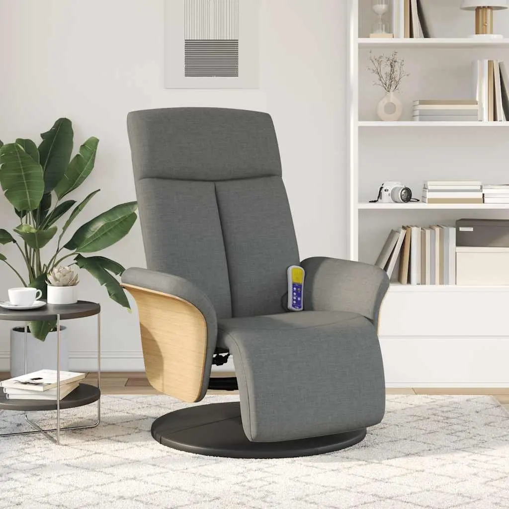 Massage Recliner Chair Fabric Grey Adjustable Backrest Footrest Swivel