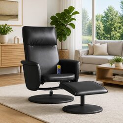 Black Faux Leather Massage Recliner Chair with Footstool