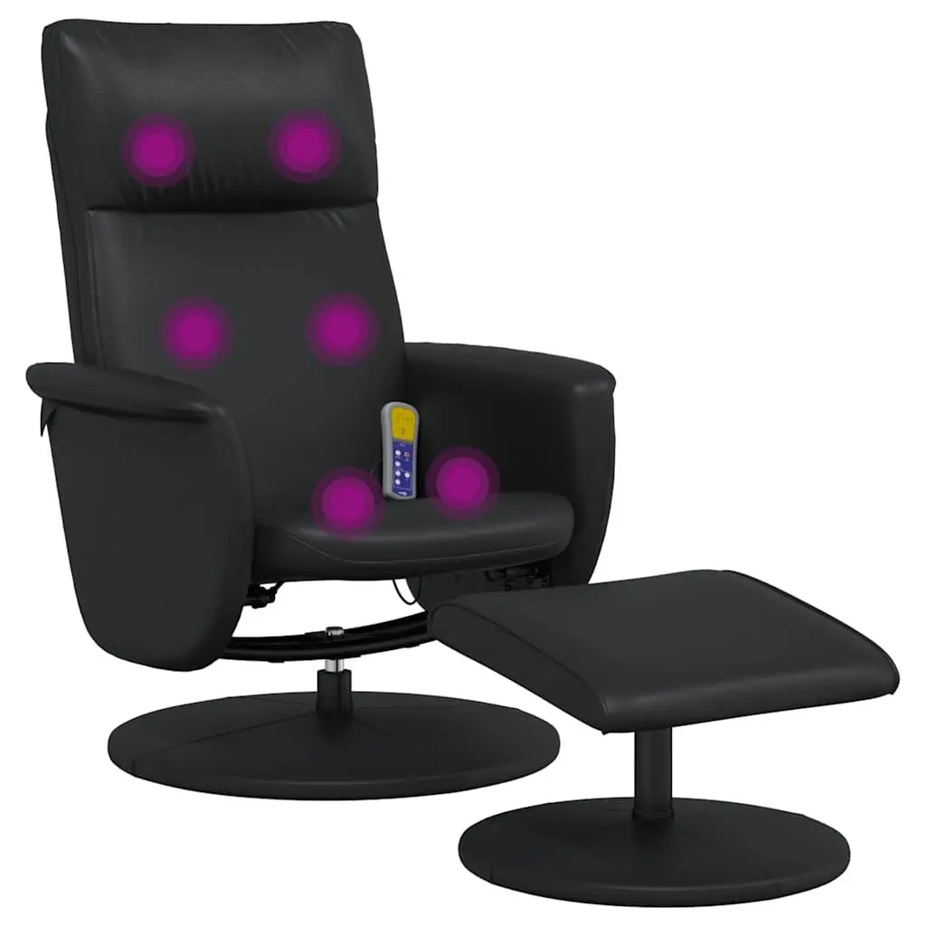 Black Faux Leather Massage Recliner Chair with Footstool
