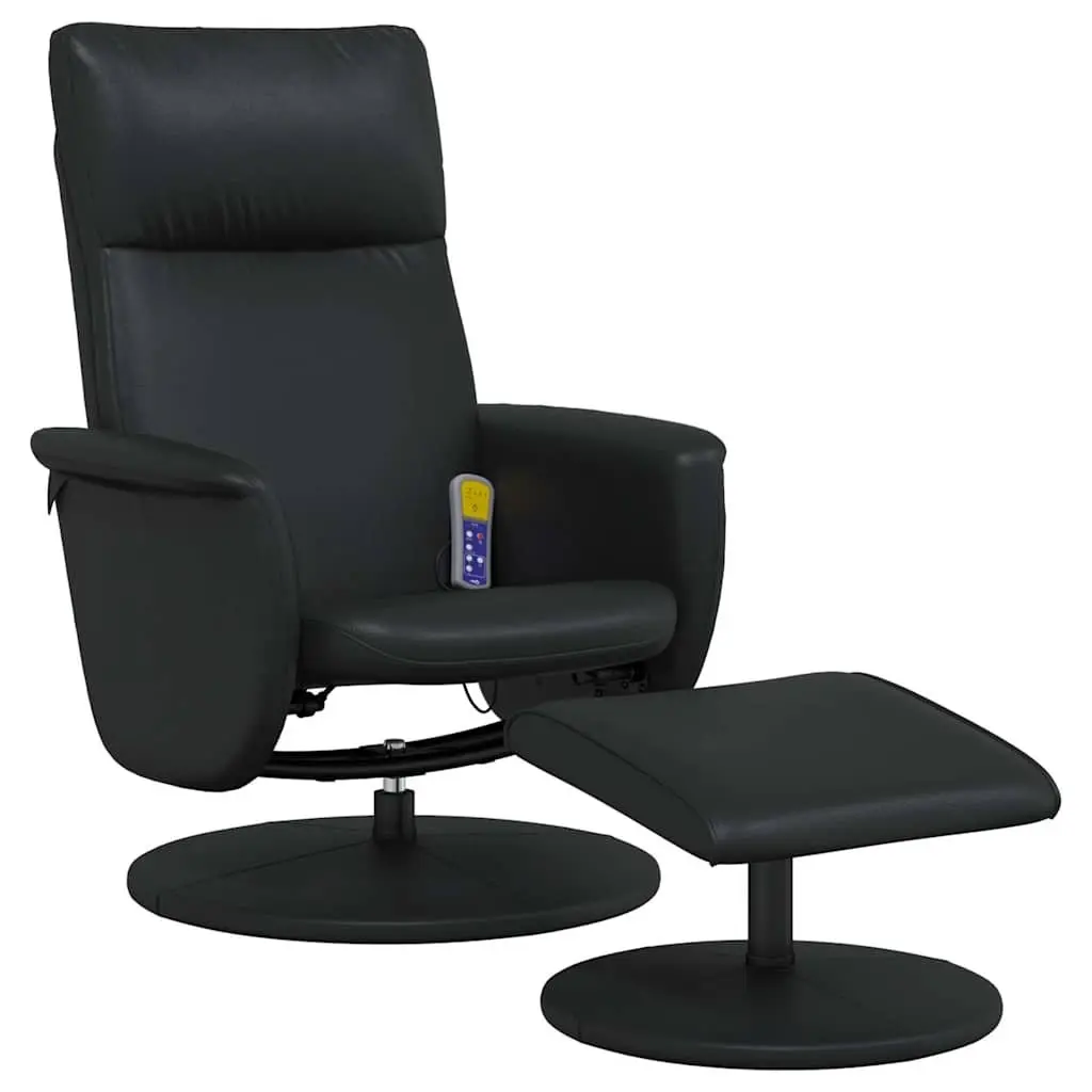 Black Faux Leather Massage Recliner Chair with Footstool