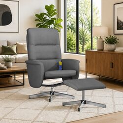 Grey Fabric Massage Recliner Chair with Footstool