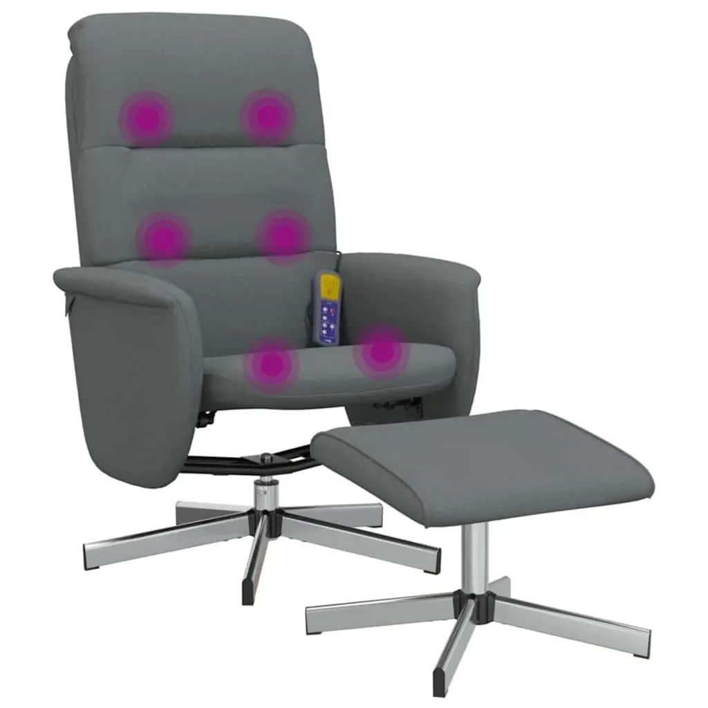 Massage Recliner Chair Fabric Grey Manual Reclining with Footstool 360 Swivel