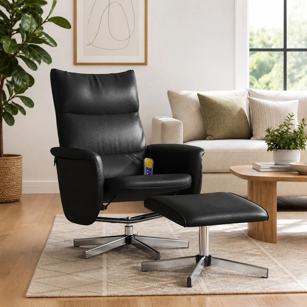 Faux Leather Massage Recliner with Footstool