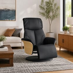 Premium Swivel Recliner Chair with Footrest in Black Faux