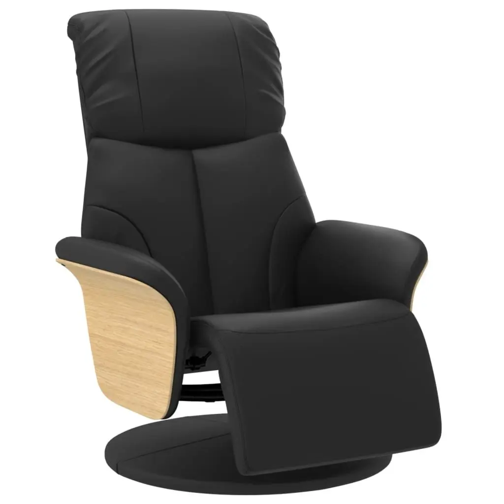 Swivel Recliner Chair with Footrest in Black Faux