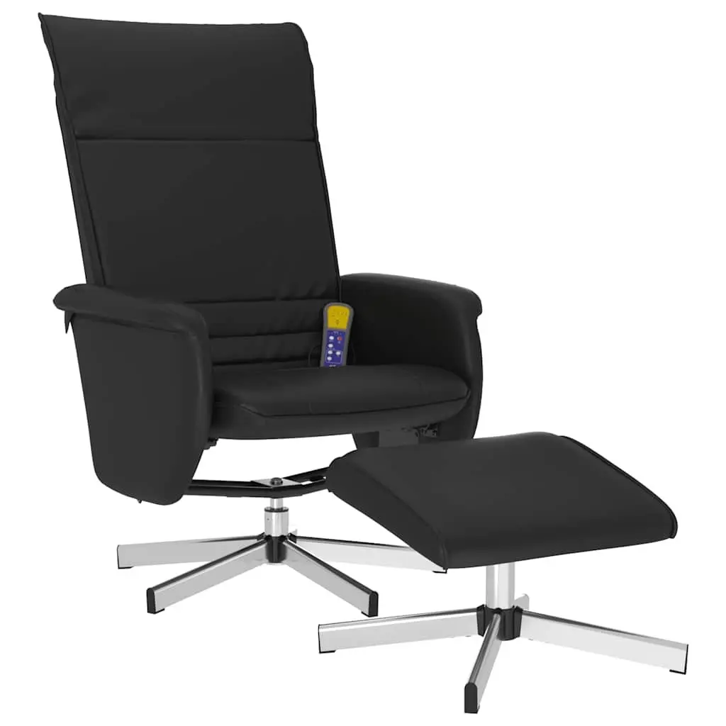 Massage Recliner Chair Faux Leather Black with Footstool 360 Degree Swivel Adjustable Backrest