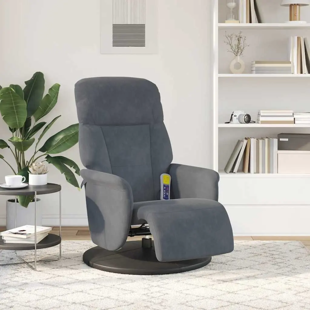 Massage Recliner Chair Velvet Grey 6 Points Adjustable Size with Footrest