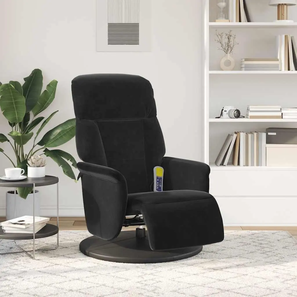 Massage Recliner Chair Velvet Adjustable Backrest Footrest 360 Swivel Black