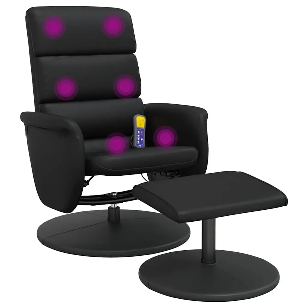 Massage Recliner Chair Faux Leather Black with Footstool