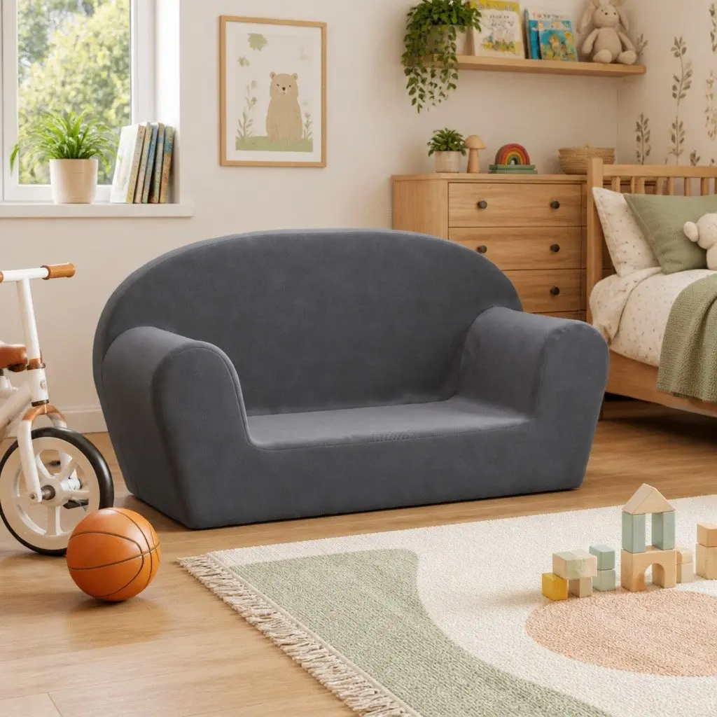 Children's Anthracite 2-Seater Soft Plush Sofa