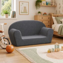 Children's Anthracite 2-Seater Soft Plush Sofa