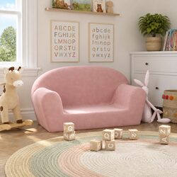 Children's 2-Seater Sofa in Soft Pink Plush Fabric