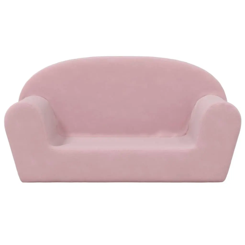 Children's 2-Seater Sofa in Soft Pink Plush Fabric