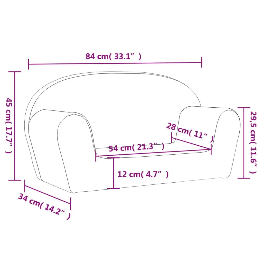 Children's 2-Seater Sofa in Soft Pink Plush Fabric