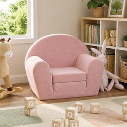 Soft Plush Pink Kids Sofa Bed with 2-in-1 Design