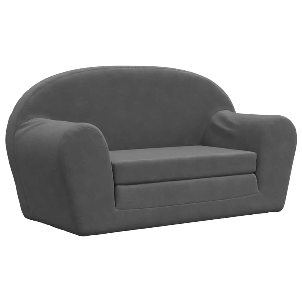 Kids Sofa Bed Soft Plush 2-Seater Anthracite Foldable Armchair Mini Bed
