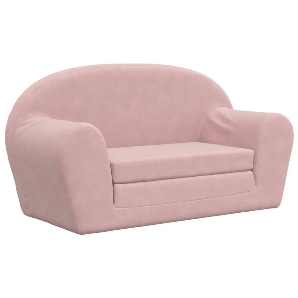 Kids Sofa Bed Soft Plush 2-Seater Folding Convertible Armchair Pink
