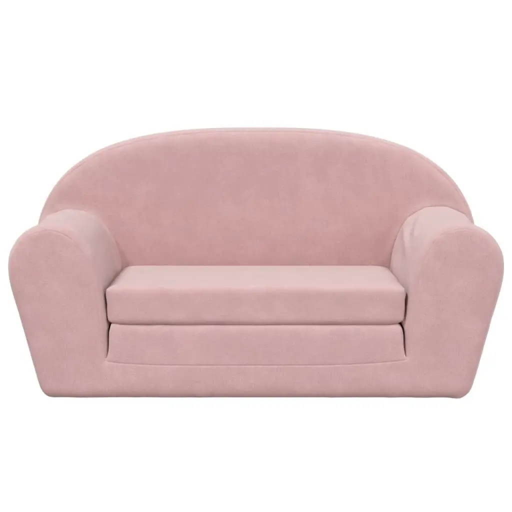 Kids Sofa Bed Soft Plush 2-Seater Folding Convertible Armchair Pink