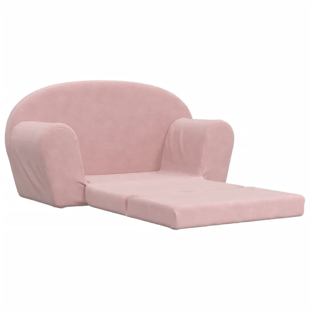 Kids Sofa Bed Soft Plush 2-Seater Folding Convertible Armchair Pink
