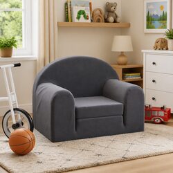Soft Plush Kids Sofa Bed 2-in-1 Armchair in Anthracite