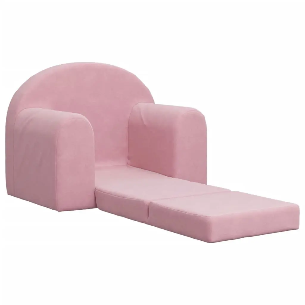 Kids' Sofa Bed Soft Plush 2-in-1 Folding Armchair Mini Bed Pink