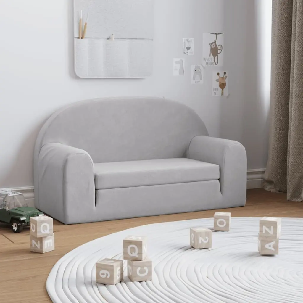 Kids Sofa Bed Soft Plush 2-Seater Grey Folding Armchair