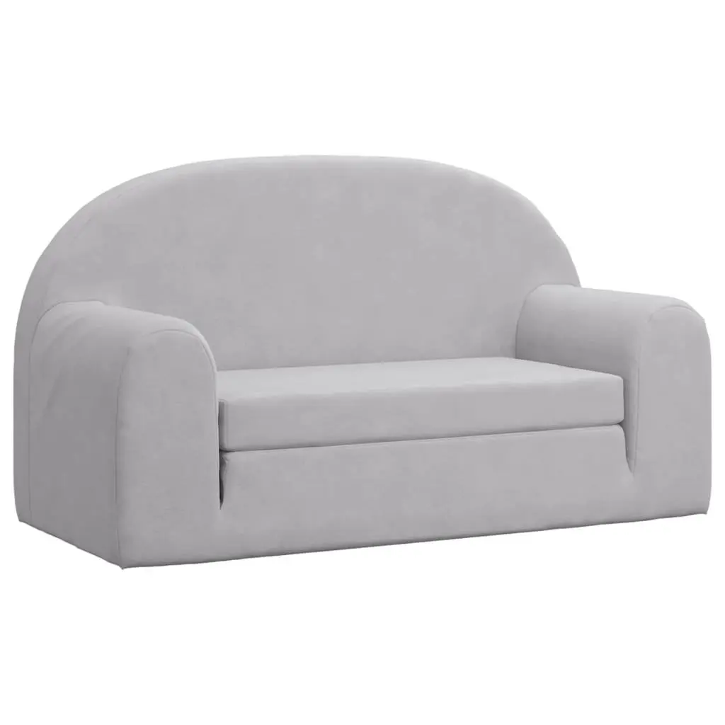 Kids Sofa Bed Soft Plush 2-Seater Grey Folding Armchair