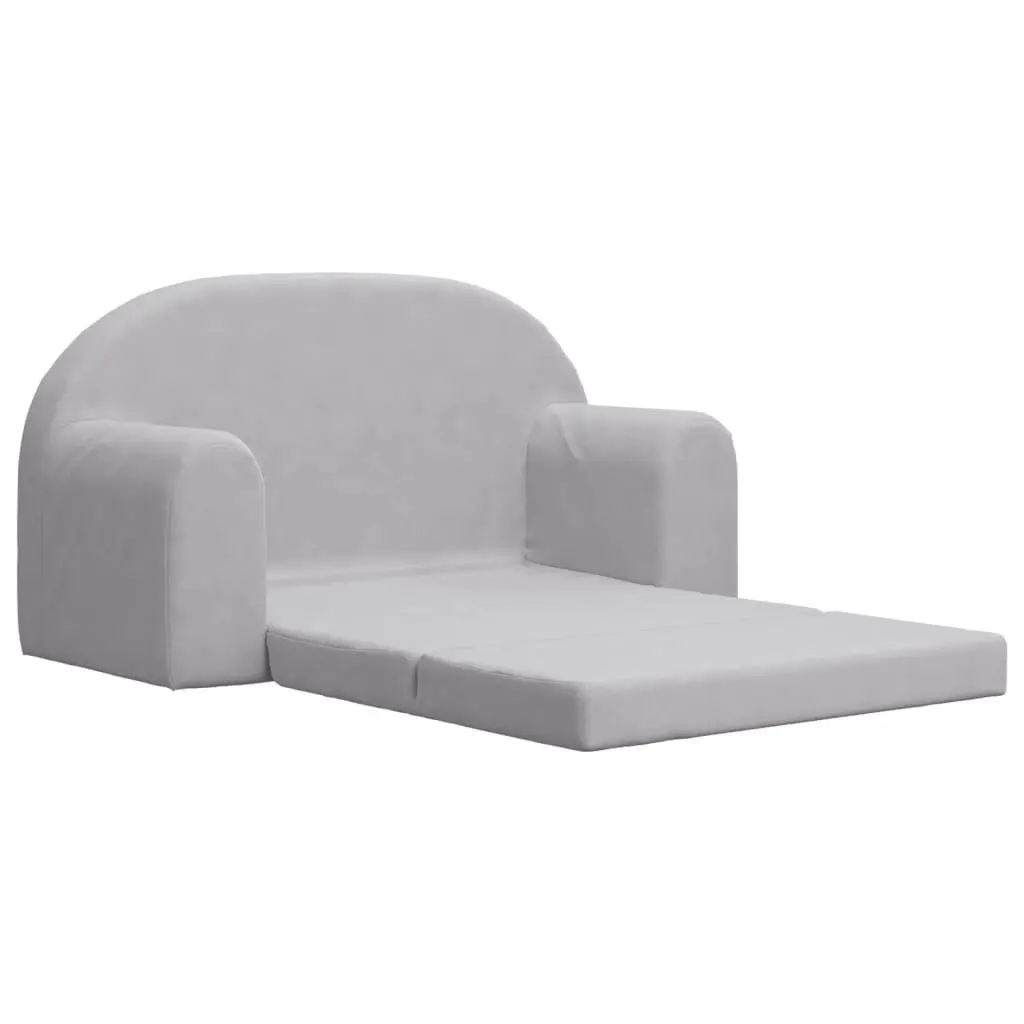 Kids Sofa Bed Soft Plush 2-Seater Grey Folding Armchair