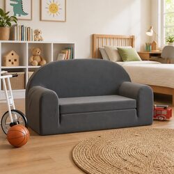 Kids Sofa Bed 2-Seater Anthracite Soft Plush Foldable Armchair Children