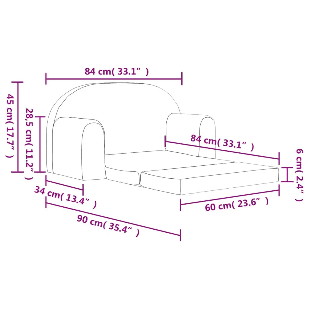 Kids Sofa Bed Soft Plush 2-Seater Anthracite Foldable Armchair