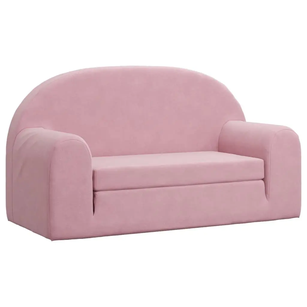 Kids Sofa Bed Soft Plush 2-Seater Pink Fold-Out Chair