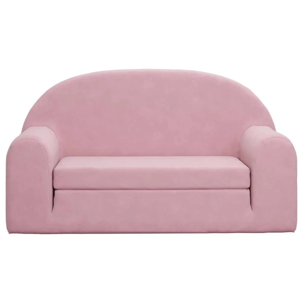 Kids Sofa Bed Soft Plush 2-Seater Pink Fold-Out Chair