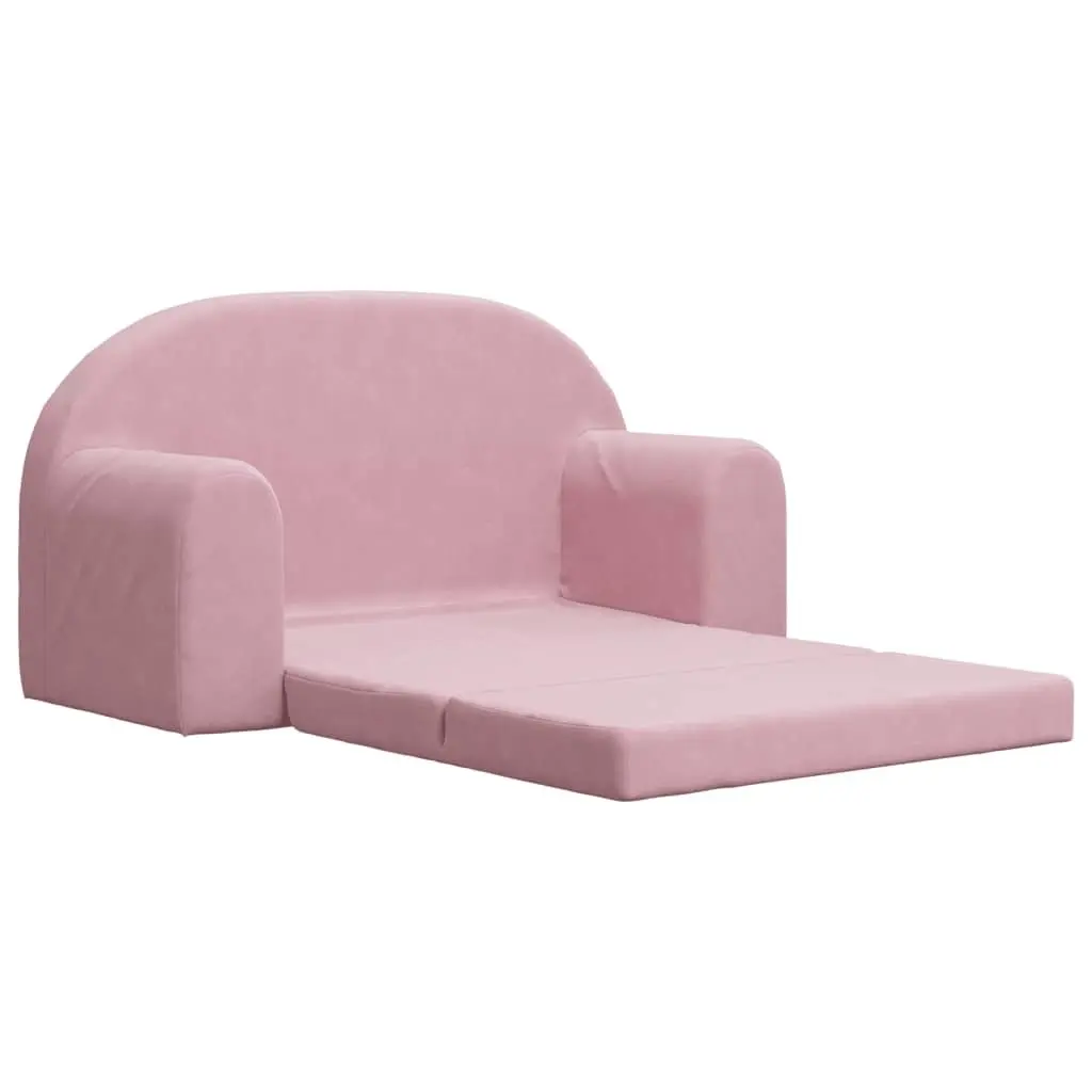 Kids Sofa Bed Soft Plush 2-Seater Pink Fold-Out Chair