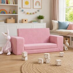 Pink Plush 2-Seater Sofa Bed for Kids
