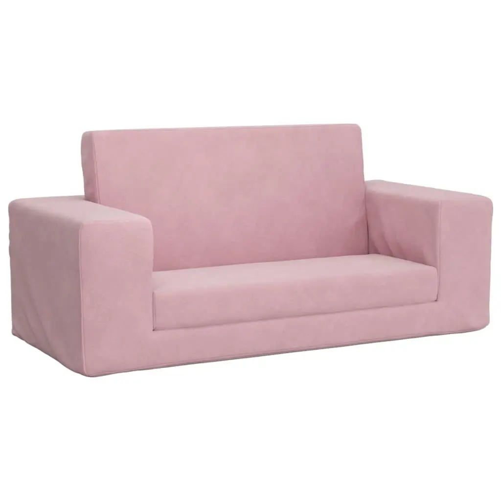 Pink Plush 2-Seater Sofa Bed for Kids