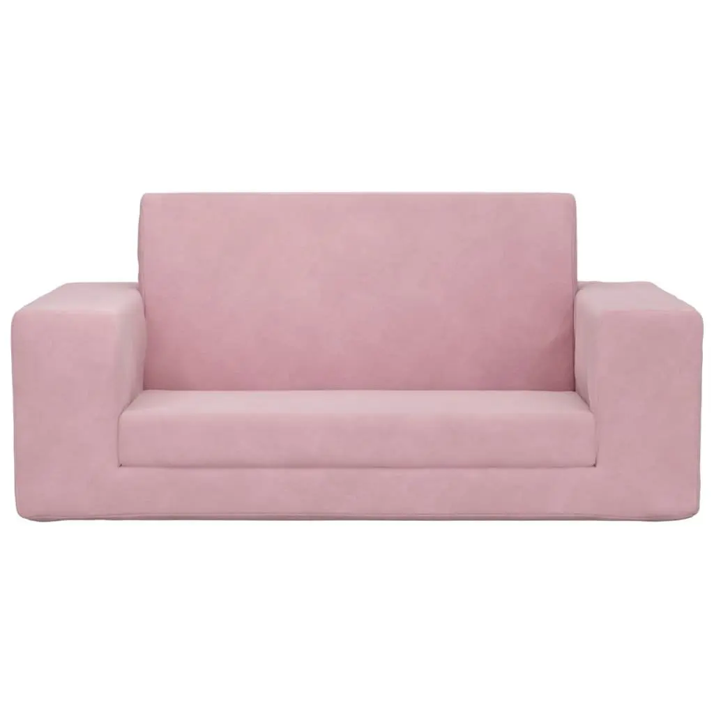Pink Plush 2-Seater Sofa Bed for Kids