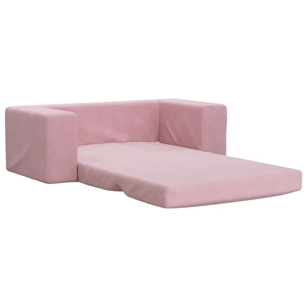 Pink Plush 2-Seater Sofa Bed for Kids