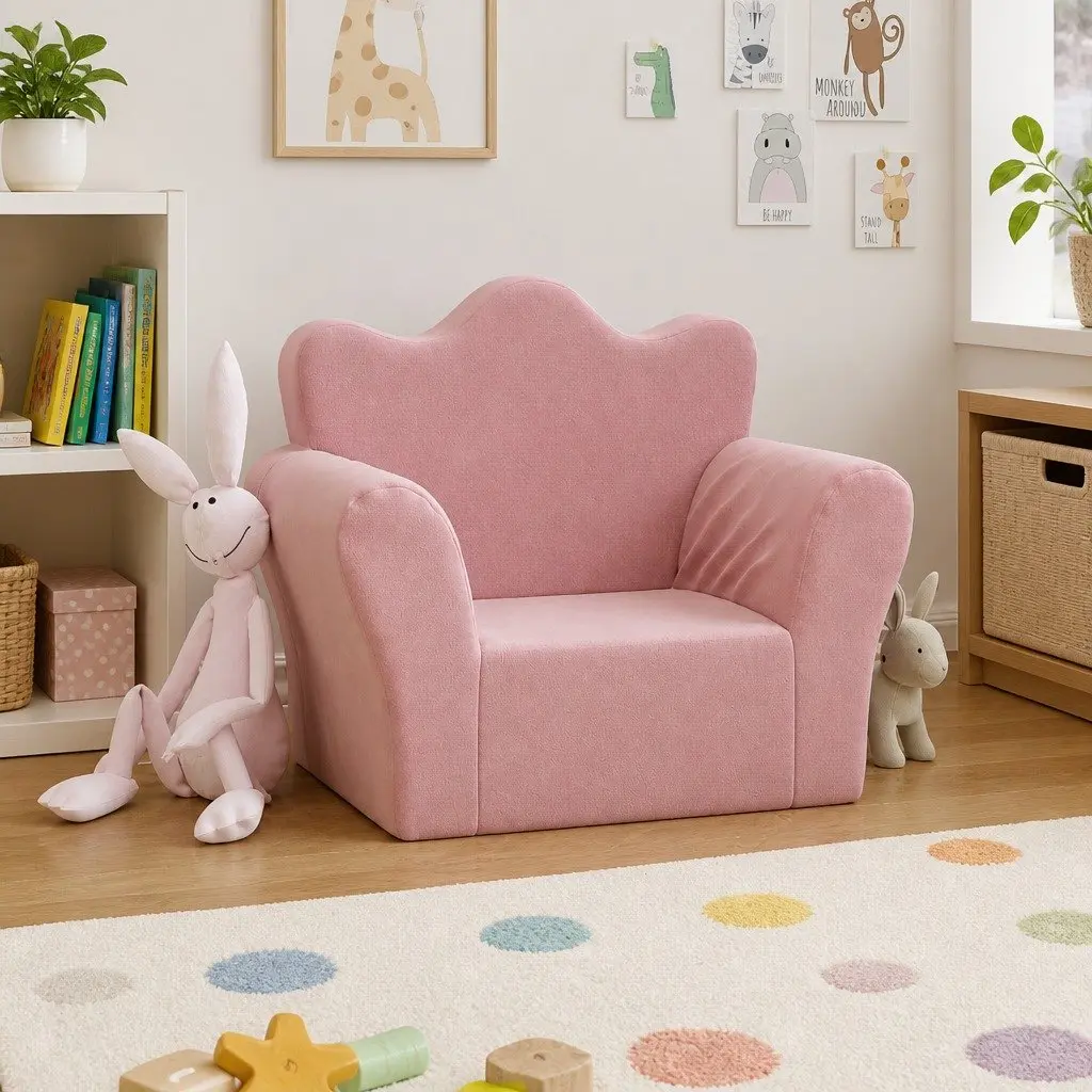 Plush Pink Kids Sofa with Removable Cover