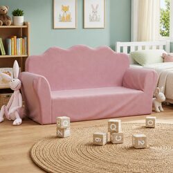 Kids' Soft Plush 2-Seater Sofa in Pink for Comfort