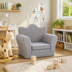 Soft Plush Kids Sofa Bed in Grey - Durable 2-in-1 Design