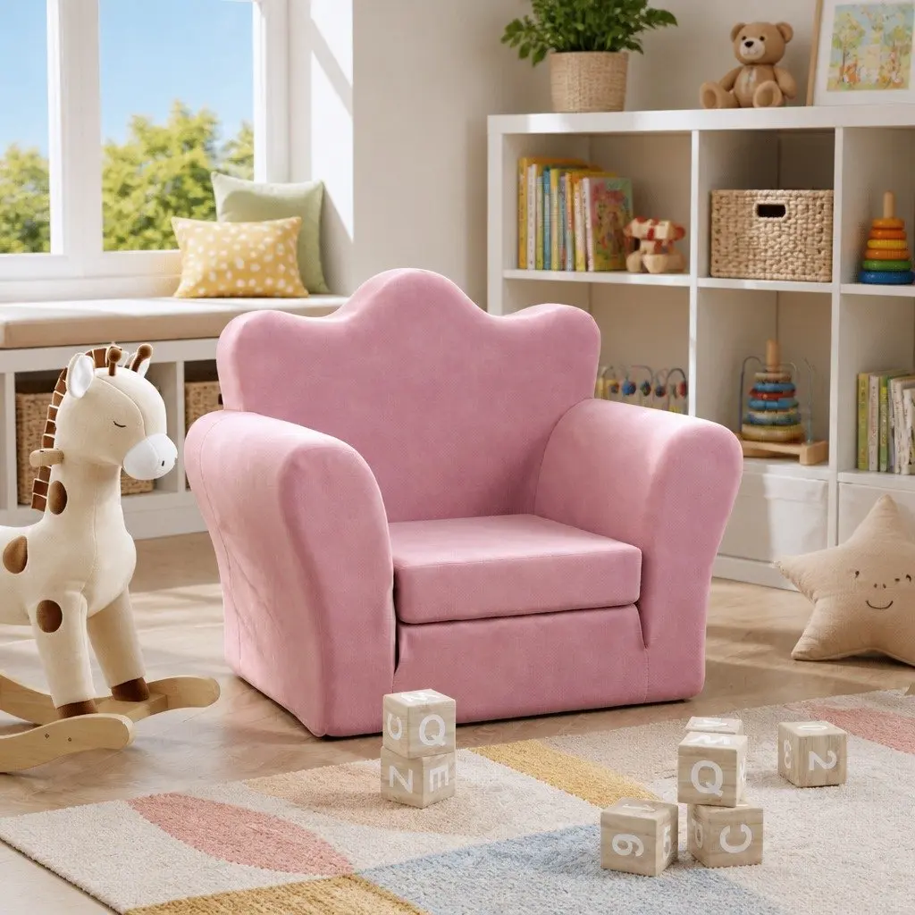 Kids Sofa Bed Plush 2-in-1 Folding Armchair Pink