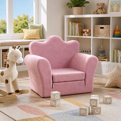Pink Plush Kids Sofa Bed with 2-in-1 Folding Design