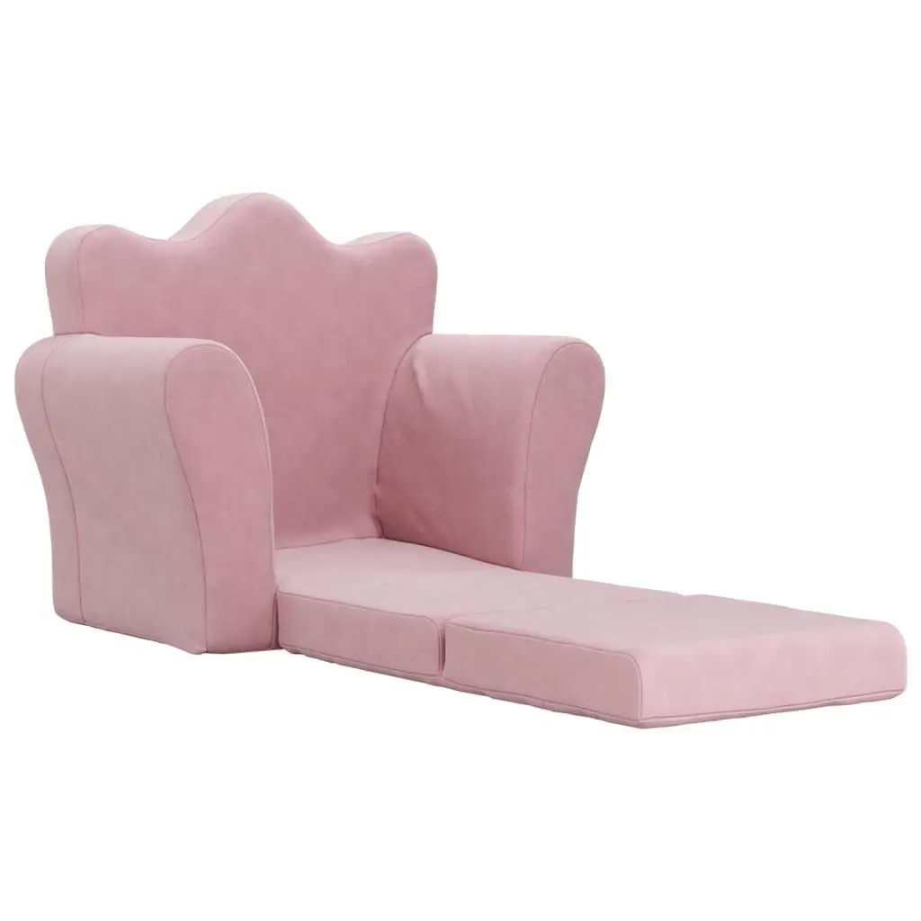 Kids Sofa Bed Plush 2-in-1 Folding Armchair Pink