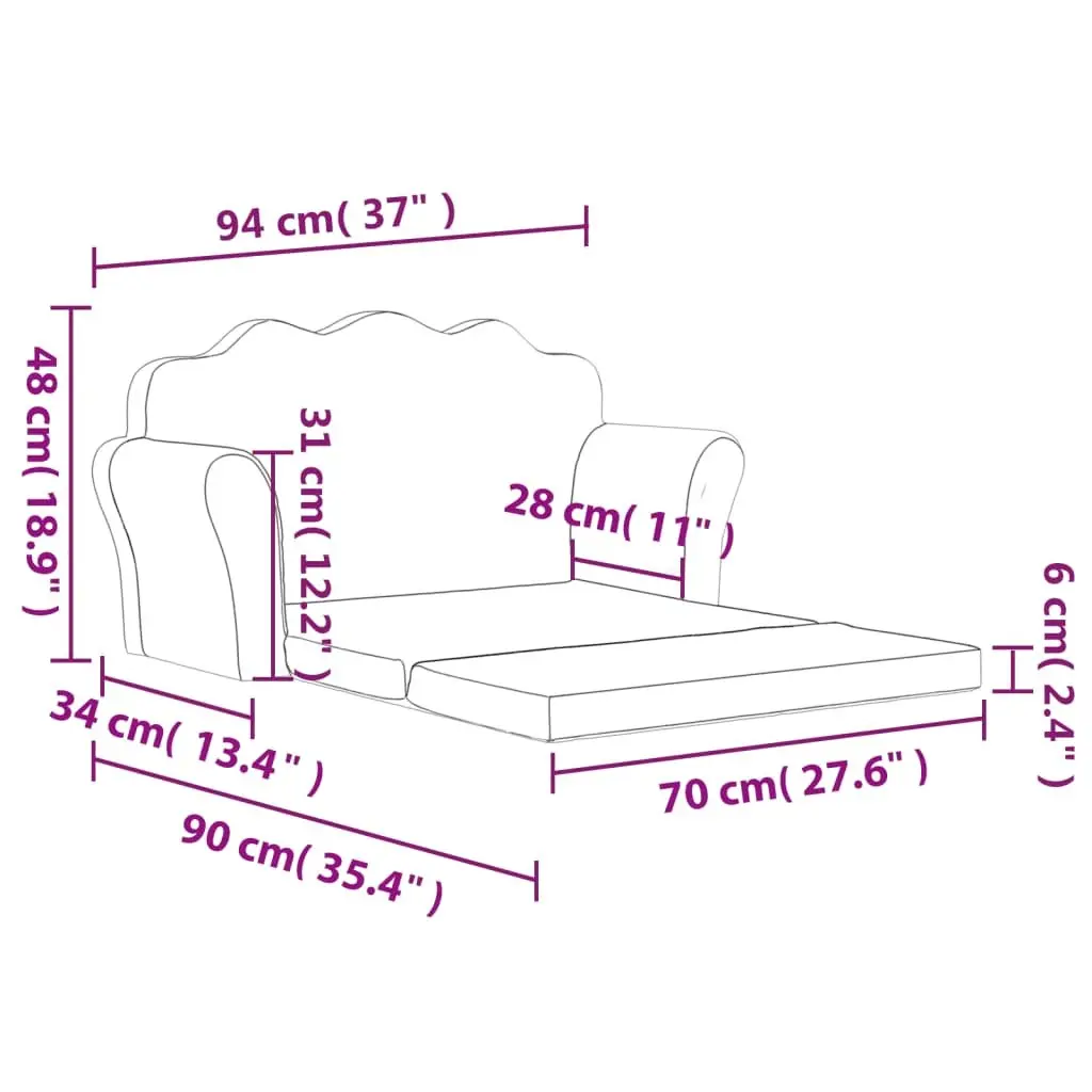 Kids Sofa Bed 2-Seater Grey Soft Plush Fold Out Armchair Toddler Couch