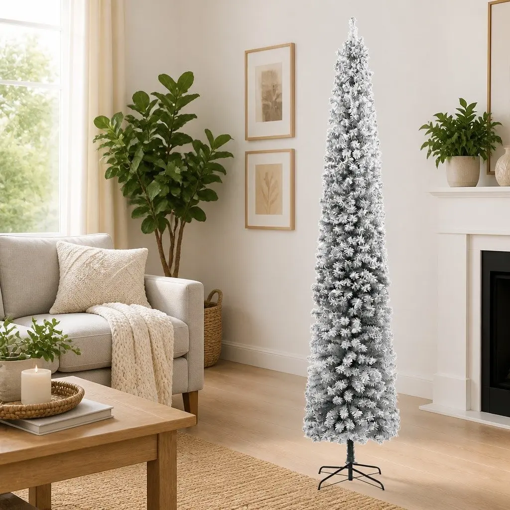 300cm White Flocked Snow Slim Christmas Tree