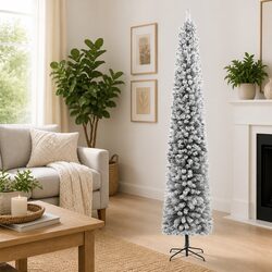 Premium 300cm White Flocked Snow Slim Christmas Tree