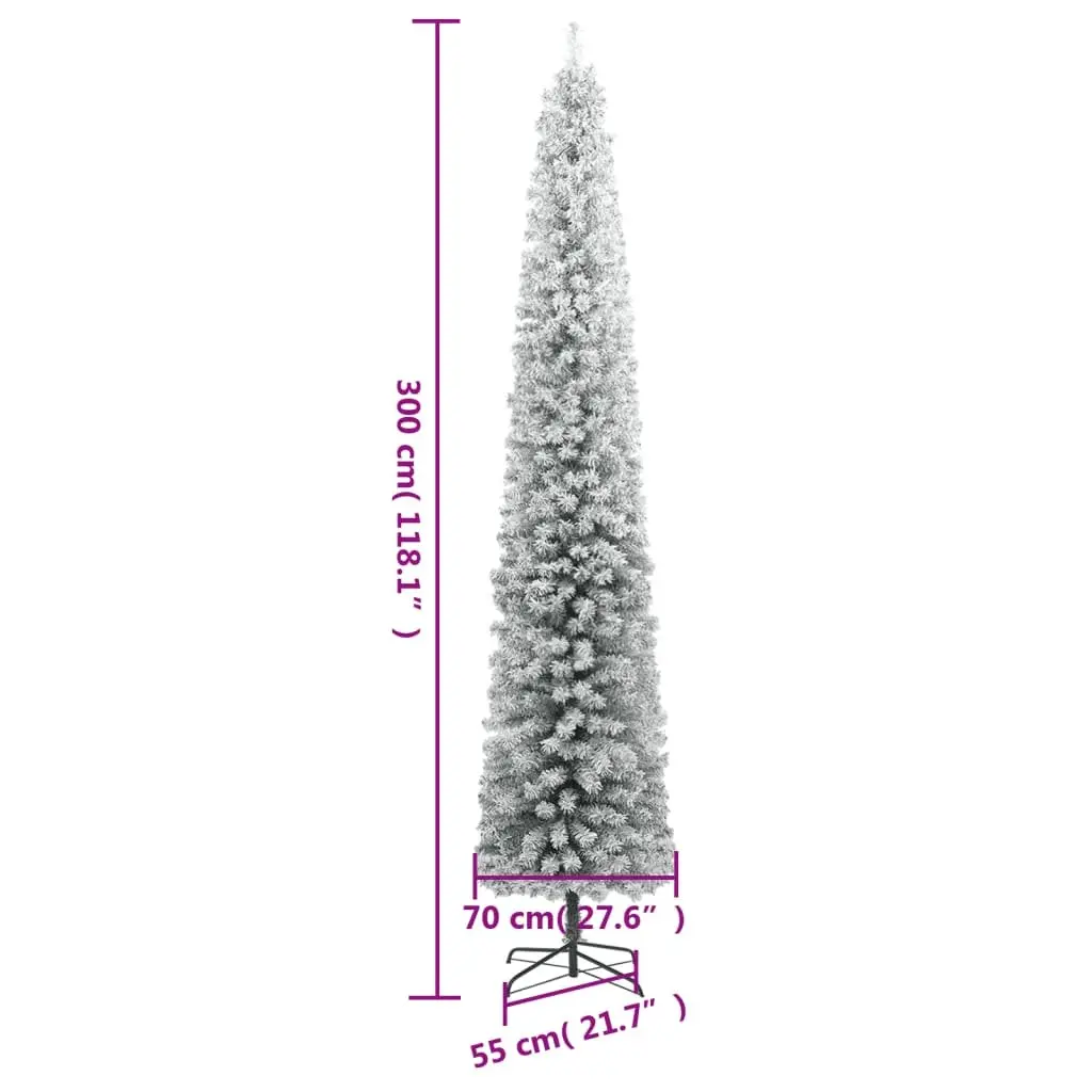300cm White Flocked Snow Slim Christmas Tree