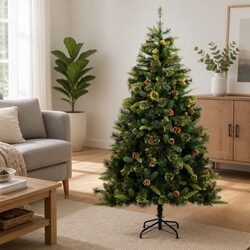 Artificial Hinged Christmas Tree 180cm Green PE Tips Cones Holiday Seasonal
